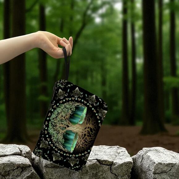 Tree of Life Cosmetic Bag Green 7x10x2 - Mystical Multi-Functional Makeup Pouch - Picture 11 of 13